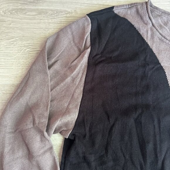PLANET by Lauren G Tee T-Shirt Pima Cotton Modal Black /Brown Colorblock Sweater - Picture 4 of 7